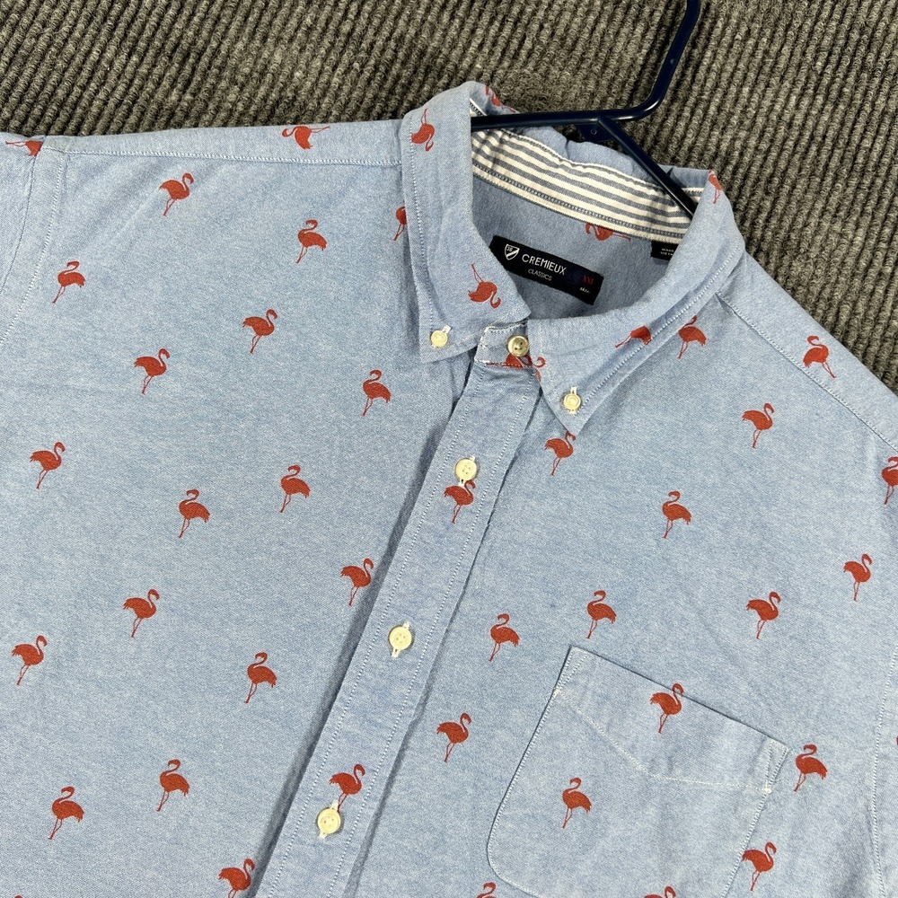 Cremieux Shirt Mens 2XL XXL Blue Geometric Short Sleeve Button Down Casual‎